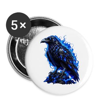 Schwarzer Rabe mit blauer Aura - Buttons groß 56 mm (5er Pack) - Weiß - Vorne