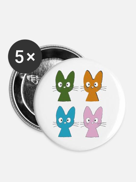 Vier bunte Katzenfreunde - Buttons groß 56 mm (5er Pack) - Weiß