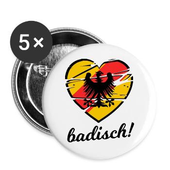Herzflagge Deutsche Badische Liebe - Buttons groß 56 mm (5er Pack) - Weiß - Vorne
