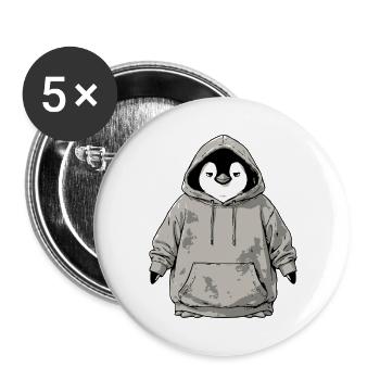 Niedlicher Pinguin Mit Kapuze Lustig - Buttons groß 56 mm (5er Pack) - Weiß - Vorne