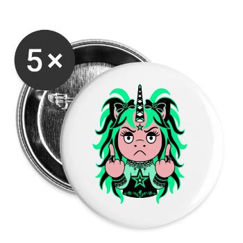 Teal With It: Mintgrünes EinZORN mit Mittelfinger - Buttons groß 56 mm (5er Pack) - Weiß - Vorne