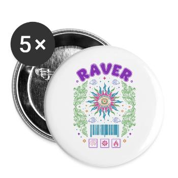 Raver Hippie Musik Trippig Rave Goa Trance - Buttons groß 56 mm (5er Pack) - Weiß - Vorne