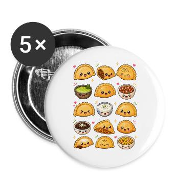 Kawaii Empanadas | Teigtaschen & Snacks - Buttons groß 56 mm (5er Pack) - Weiß - Vorne