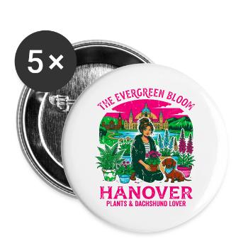 The Evergreen Bloom Hanover Plants Dachshund Lover - Buttons groß 56 mm (5er Pack) - Weiß - Vorne