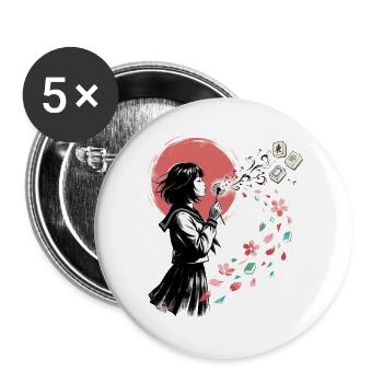 Mahjong Mädchen Japanisches Design - Buttons groß 56 mm (5er Pack) - Weiß - Vorne