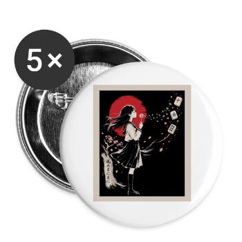 Mahjong Mädchen Japanisches Design - Buttons groß 56 mm (5er Pack) - Weiß - Vorne
