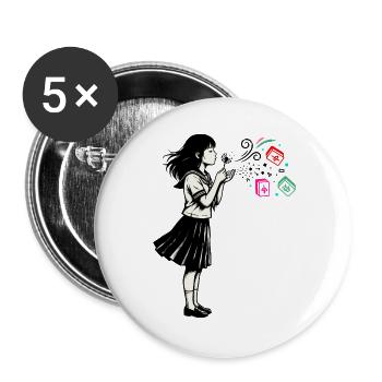 Mahjong Mädchen Japanisches Design - Buttons groß 56 mm (5er Pack) - Weiß - Vorne