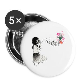 Mahjong Mädchen Japanisches Design - Buttons groß 56 mm (5er Pack) - Weiß - Vorne