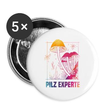 Pilze sammeln Geschenk Pilzsucher lustig Wald - Buttons groß 56 mm (5er Pack) - Weiß - Vorne