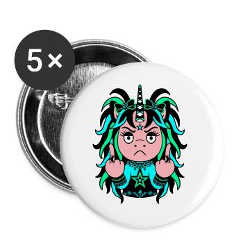 Cyan-ide: Blau-Grünes EinZORN mit Mittelfinger - Buttons groß 56 mm (5er Pack) - Weiß - Vorne