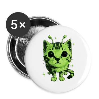Alien Katze, Lustiges Meme, Retro Style - Buttons groß 56 mm (5er Pack) - Weiß - Vorne