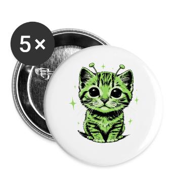 Alien Katze, Lustiges Meme, Retro Style - Buttons groß 56 mm (5er Pack) - Weiß - Vorne
