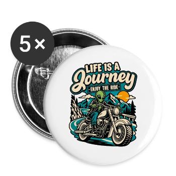 Life is Journey: Genieße die Fahrt - Buttons groß 56 mm (5er Pack) - Weiß - Vorne