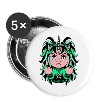 Filly Eilish: Grünes EinZORN mit Mittelfinger - Buttons groß 56 mm (5er Pack) - Weiß - Vorne