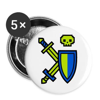 Retro Gaming Schild Wappen - Buttons groß 56 mm (5er Pack) - Weiß - Vorne