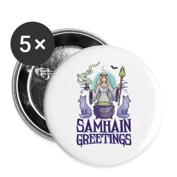 Samhain-Grüße Halloween Samhain Wicca Wiccan - Buttons groß 56 mm (5er Pack) - Weiß - Vorne