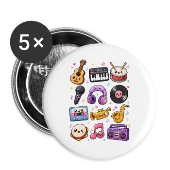 Kawaii Musik | Instrumente & Retro - Buttons groß 56 mm (5er Pack) - Weiß - Vorne