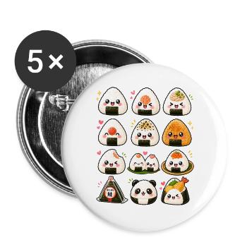 Kawaii Onigiri | Japanische Reisbällchen - Buttons groß 56 mm (5er Pack) - Weiß - Vorne