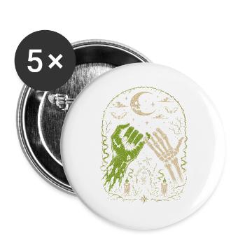 Allianz der Nacht: Grüne Hand und Skelett - Buttons groß 56 mm (5er Pack) - Weiß - Vorne