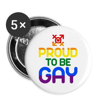 Stolz darauf, schwul zu sein (bunt) - Buttons groß 56 mm (5er Pack) - Weiß - Vorne
