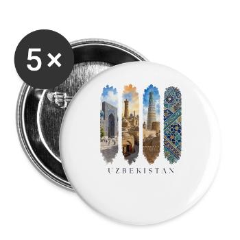 Usbekistan Travel – Seidenstraße & Orient Motiv - Buttons groß 56 mm (5er Pack) - Weiß - Vorne