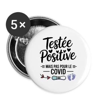 Positiv getestet: gute Nachrichten anzukündigen - Buttons groß 56 mm (5er Pack) - Weiß - Vorne