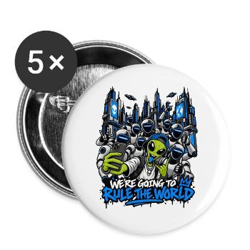 Alien-Invasion dominiert die Welt - Buttons groß 56 mm (5er Pack) - Weiß - Vorne