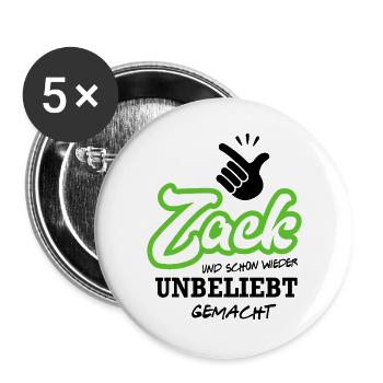 Zack unbeliebt gemacht Sprüche Mann Frau Hand - Buttons groß 56 mm (5er Pack) - Weiß - Vorne