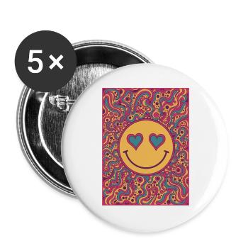 Psychedelisches Festival-Hippie-Pilz-Batik-Rave - Buttons groß 56 mm (5er Pack) - Weiß - Vorne