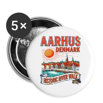 Aarhus Denmark Historic River Walk Cityscape - Buttons groß 56 mm (5er Pack) - Weiß - Vorne