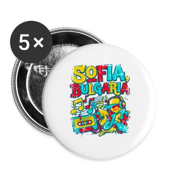 City Retro Sofia Bulgaria Music And Graffiti Art - Buttons groß 56 mm (5er Pack) - Weiß - Vorne