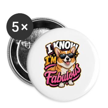 Pembrokenwelshcorgi - Buttons groß 56 mm (5er Pack) - Weiß - Vorne