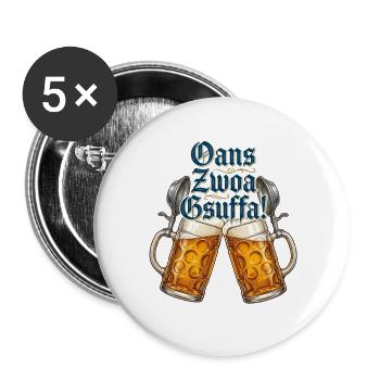 Oans Zwoa Gsuffa – Bierkrug Bierzelt Motiv - Buttons groß 56 mm (5er Pack) - Weiß - Vorne