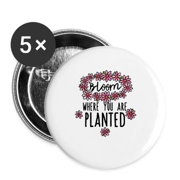 Pink Daisy Heart Floral - Buttons groß 56 mm (5er Pack) - Weiß - Vorne