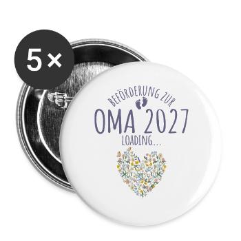 Wildblumen Herz Beförderung zur Oma 2027 loading - Buttons groß 56 mm (5er Pack) - Weiß - Vorne