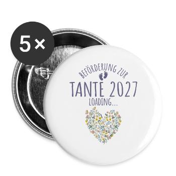 Wildblumen Herz Beförderung zur Tante 2027 loading - Buttons groß 56 mm (5er Pack) - Weiß - Vorne
