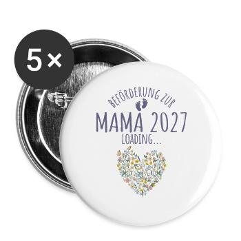 Wildblumen Herz Beförderung zur Mama 2027 loading - Buttons groß 56 mm (5er Pack) - Weiß - Vorne