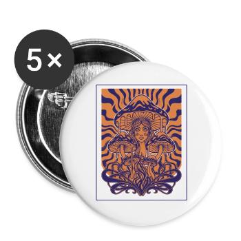 Psychedelisches Festival-Hippie-Pilz-Batik-Rave - Buttons groß 56 mm (5er Pack) - Weiß - Vorne