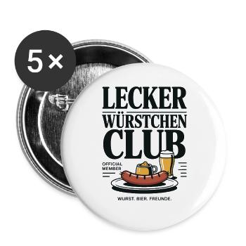 Würstchen Club Bratwurst Grillen JGA Grillmeister - Buttons groß 56 mm (5er Pack) - Weiß - Vorne