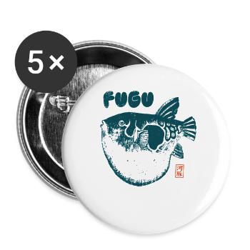 Fugu Kugelfisch Japanischer Holzschnitt Stil - Buttons groß 56 mm (5er Pack) - Weiß - Vorne