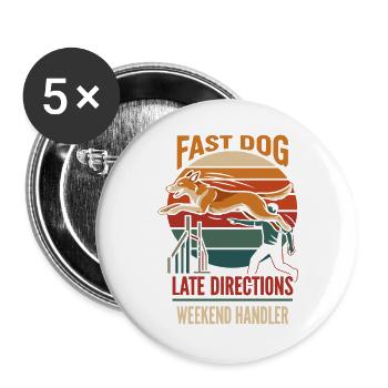 Schneller Hund im Retro Sunset - Buttons groß 56 mm (5er Pack) - Weiß - Vorne