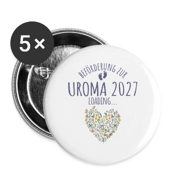 Wildblumen Herz Beförderung zur Uroma 2027 loading - Buttons groß 56 mm (5er Pack) - Weiß - Vorne