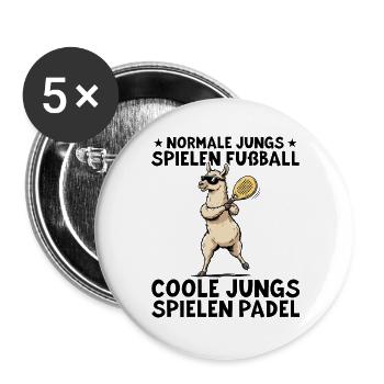 Padelspieler Lama Coole Jungs spielen Padel - Buttons groß 56 mm (5er Pack) - Weiß - Vorne