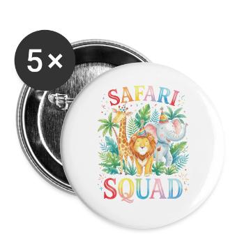 Safari Squad Zoo Tierliebhaber - Buttons groß 56 mm (5er Pack) - Weiß - Vorne
