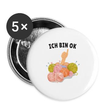 Ich bin OK – Strickliebe mit Augenzwinkern - Buttons groß 56 mm (5er Pack) - Weiß - Vorne