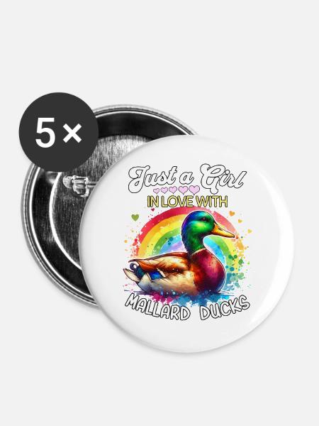 Stockente Mädchen Mallard Duck - Buttons groß 56 mm (5er Pack) - Weiß