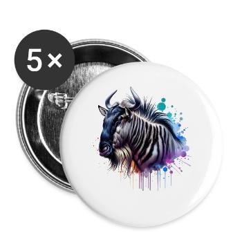 Gnu Motiv - Buttons groß 56 mm (5er Pack) - Weiß - Vorne