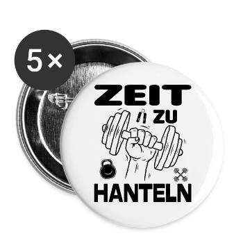 Zeit zu Hanteln Bodybuilding Mann Frau Sprüche - Buttons groß 56 mm (5er Pack) - Weiß - Vorne