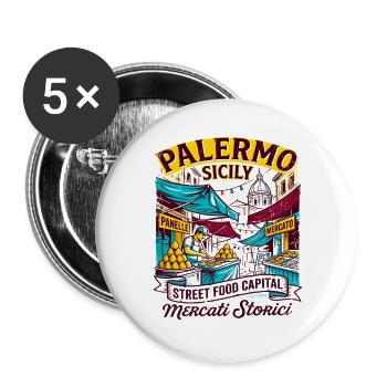 Palermo Sicily Street Food Capital Historical - Buttons groß 56 mm (5er Pack) - Weiß - Vorne
