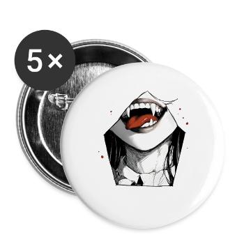 Vampirlippe im Schwarz Weiß Stil - Buttons groß 56 mm (5er Pack) - Weiß - Vorne